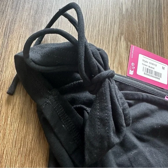 Edikted Women’s Jess Off Shoulder Top Black Medium Tie Sleeve Stretch Y2K NEW - Picture 4 of 9